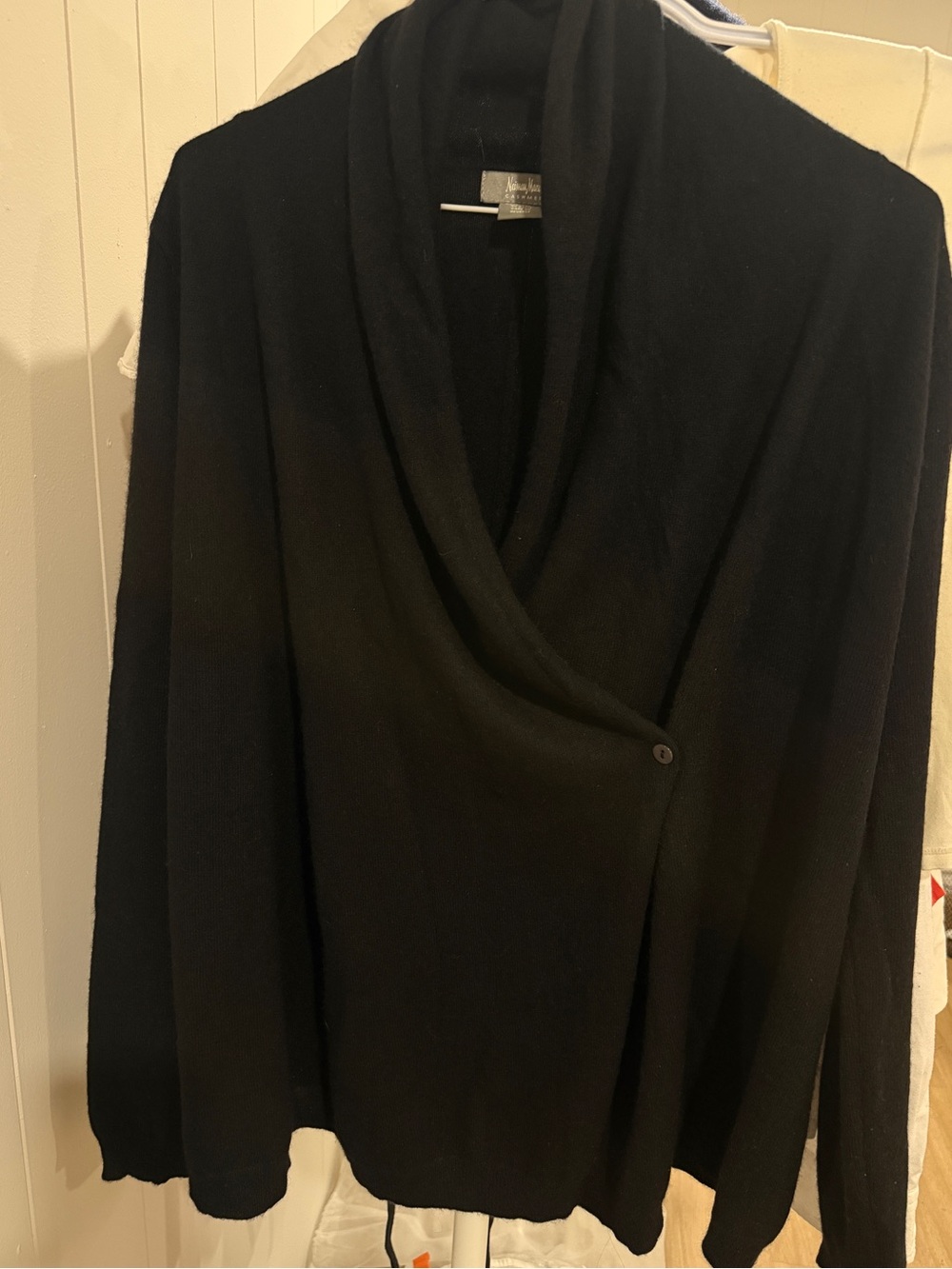 Neiman Marcus Cashmere Black Shawl-Collar Wrap Cardigan